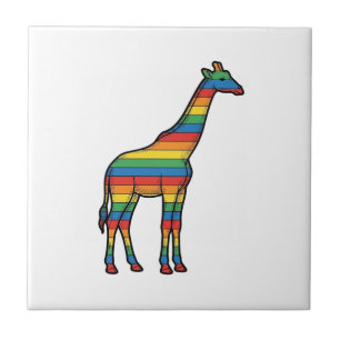 Regenbogen-Giraffe Vintage-Stichvektor-Design_1 Fliese