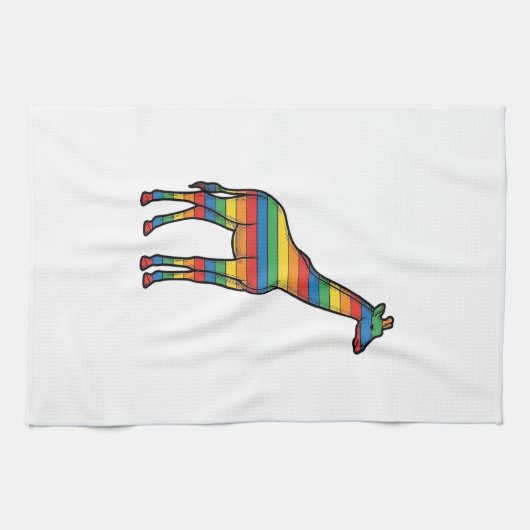 Regenbogen-Giraffe Vintage-Stichvektor-Design_1 Geschirrtuch (Horizontal)