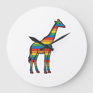 Regenbogen-Giraffe Vintage-Stichvektor-Design_1 Große Wanduhr