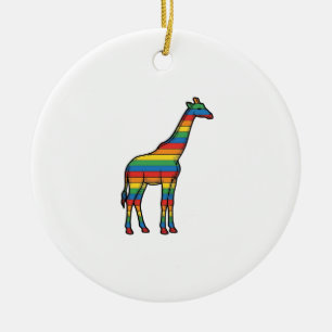 Regenbogen-Giraffe Vintage-Stichvektor-Design_1 Keramik Ornament