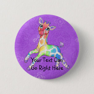 Regenbogen-Giraffen-Knopf Button