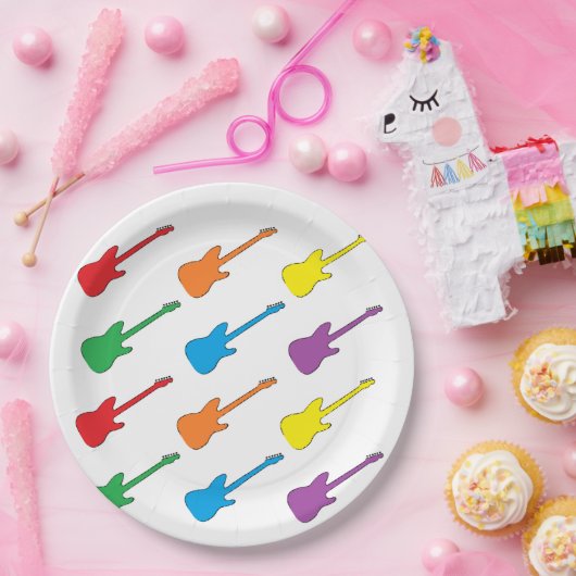 Regenbogen-Gitarren-Papier-Teller Pappteller (Party)