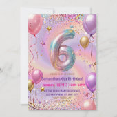Regenbogen Glitter 6. Geburtstagsfeier Einladung (Vorderseite)