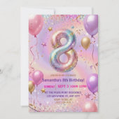 Regenbogen Glitter 8. Geburtstagsfeier Einladung (Vorderseite)