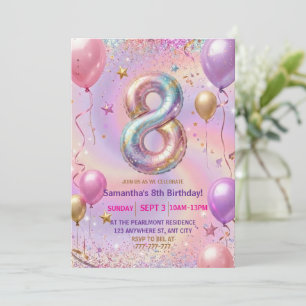 Regenbogen Glitter 8. Geburtstagsfeier Einladung