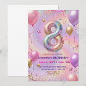 Regenbogen Glitter 8. Geburtstagsfeier Einladung (Vorne/Hinten)