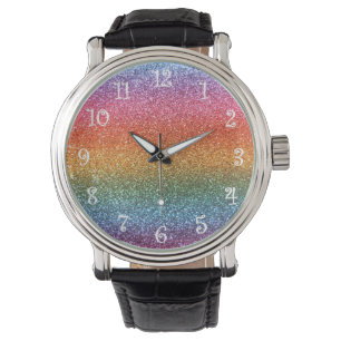 Regenbogen-Glitter Armbanduhr
