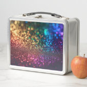 Regenbogen Glitter auf Schwarz Metall Brotdose (Beispiel)
