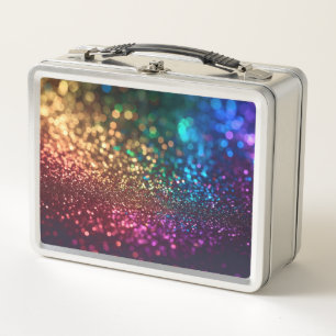 Regenbogen Glitter auf Schwarz Metall Brotdose