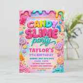 Regenbogen Glitter Candy Slime Geburtstagsfeier Einladung (Stehend Vorderseite)