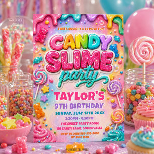 Regenbogen Glitter Candy Slime Geburtstagsfeier Einladung