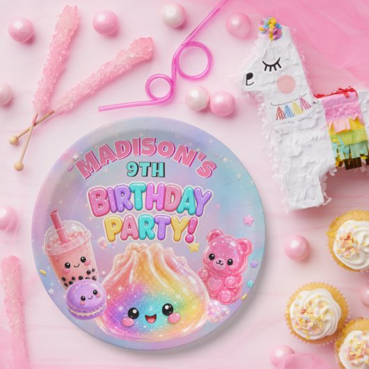 Regenbogen-Glitter-Dampfkissen-Squishies Geburtsta Pappteller (Party)