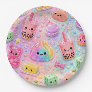 Regenbogen-Glitter-Dampfnudel-Quetschies-Geburtsta Pappteller