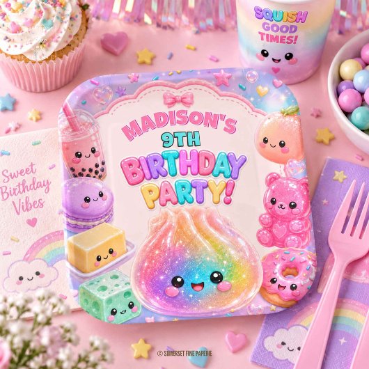 Regenbogen Glitter Dumpling Squishies Geburtstagsf Pappteller