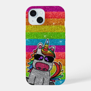 Regenbogen Glitter Einhorn Funkelnd Gold Glanz LGB iPhone 15 Hülle