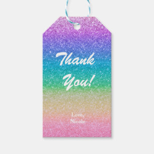Regenbogen-Glitter-Funkel-Glam-Geburtstagsfeier in Geschenkanhänger