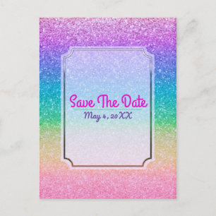 Regenbogen Glitter Funkeln Glam Party Event Datum Ankündigungspostkarte