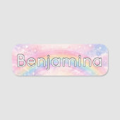 Regenbogen Glitter Funkelnde Wolke Schule Namensschild (Vorderseite)