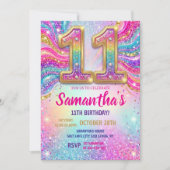 Regenbogen Glitter Geburtstagsfeier 11 Einladung (Vorderseite)