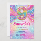 Regenbogen Glitter Geburtstagsfeier 9. Geburtstag Einladung (Vorderseite)