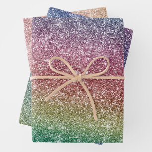 Regenbogen Glitter  Geschenkpapier Set