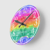 Regenbogen Glitter Gold Achat Monogramm Runde Wanduhr (Winkel)