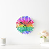 Regenbogen Glitter Gold Achat Monogramm Runde Wanduhr (Zuhause)