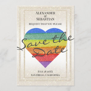 Regenbogen Glitter Herz Save the Date Individuelle Einladung