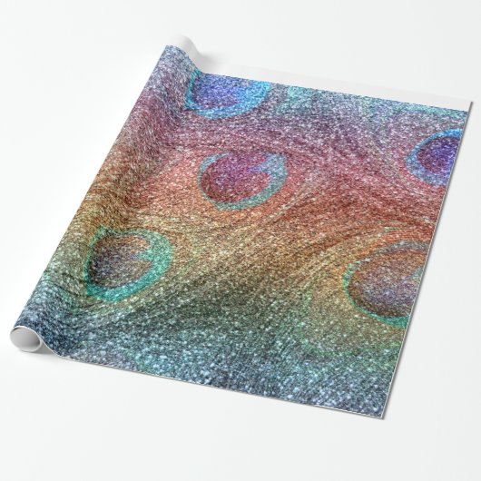 Regenbogen-Glitter-Pfaufedern Geschenkpapier (Ungerollt)