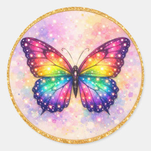 Regenbogen Glitter Schmetterling Bold Runder Aufkleber
