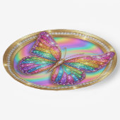 Regenbogen-Glitter-Schmetterling-Party-Teller Pappteller (Schrägansicht)