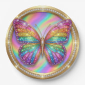 Regenbogen-Glitter-Schmetterling-Party-Teller Pappteller (Vorderseite)