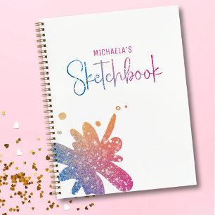 Regenbogen-Glitter-Splatter-Skizzenbuch-Notizbuch Notizblock