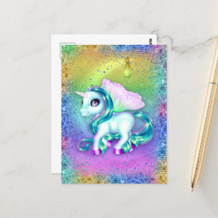 Regenbogen Glitter und Mond Einhorn  Postkarte