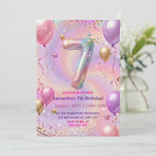 Regenbogen Glitzer 7. Geburtstagsfeier Einladung