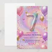 Regenbogen Glitzer 7. Geburtstagsfeier Einladung (Vorne/Hinten)