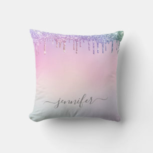 Regenbogen-Glitzer-Drillingslampe mit Monogramm Kissen
