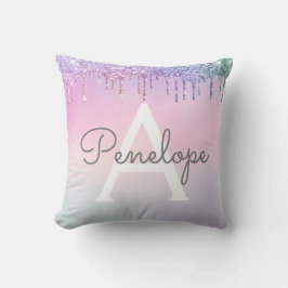 Regenbogen-Glitzer-Drillingslampe mit Monogramm Kissen
