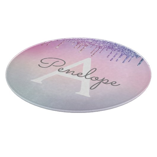 Regenbogen-Glitzer-Drillingslampe mit Monogramm Schneidebrett (Ecke)