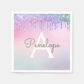 Regenbogen-Glitzer-Drillingslampe mit Monogramm Serviette (Vorderseite)