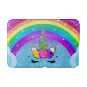 Regenbogen Glitzer Einhorn Horn Gesicht Badematte