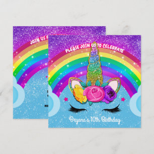 Regenbogen Glitzer Einhorn Horn Gesicht Party Einladung