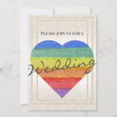 Regenbogen-Glitzer Herzpreisflagge Gay Ehe Einladung (Vorderseite)