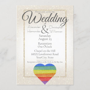 Regenbogen-Glitzer Herzpreisflagge Gay Ehe Einladung