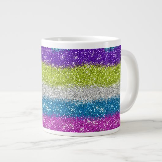 Regenbogen-Glitzer Jumbo-Tasse (Vorderseite Rechts)