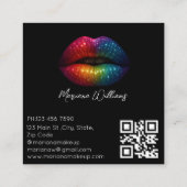 Regenbogen Glitzer Lips Make-Artist qr Code schwar Quadratische Visitenkarte (Rückseite)
