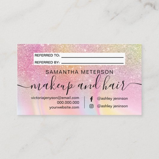 Regenbogen-Glitzer ombre-Regenbogen unicorn hologr Empfehlungskarte (Rückseite)