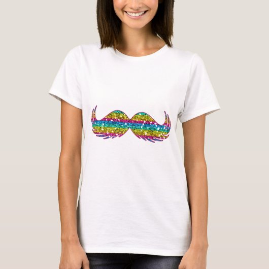 Regenbogen-Glitzer-Schnurrbart T-Shirt (Vorderseite)