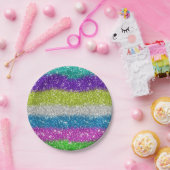 Regenbogen-Glitzer-Streifen Pappteller (Party)