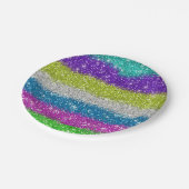 Regenbogen-Glitzer-Streifen Pappteller (Schrägansicht)